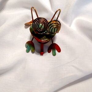 Yard Art Copper Wire Handmade Painted Big Mouth Frog